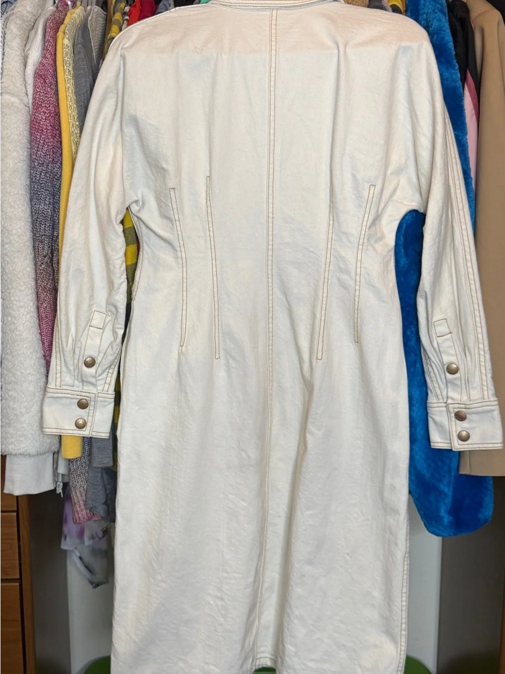 Tory Burch Denim Like Cream Color Full Front Snap Closure Shirt Dress | EUC